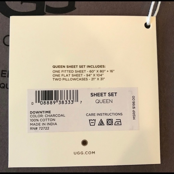 NWT UGG Downtime 100% Cotton Grey Queen Sheet Set - Picture 4 of 8